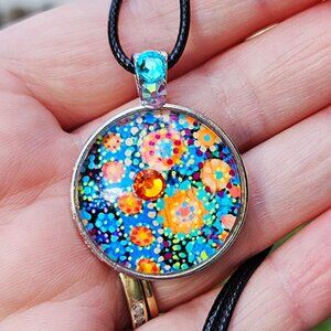 Abstract Painted MicroArt Dots Necklace with Rhinestone Accents for Women